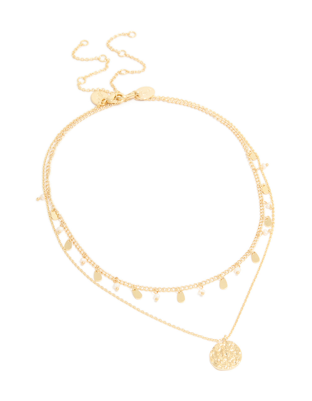 Gold Plated Pearl Charm & Molten Layered Necklace