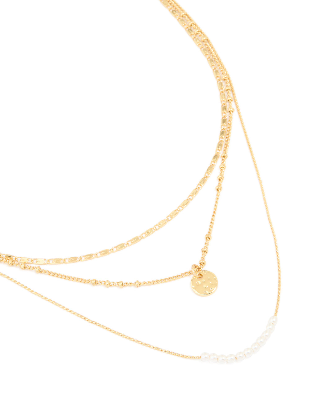 Gold Plated Fine Beaded & Disc Layered Necklace