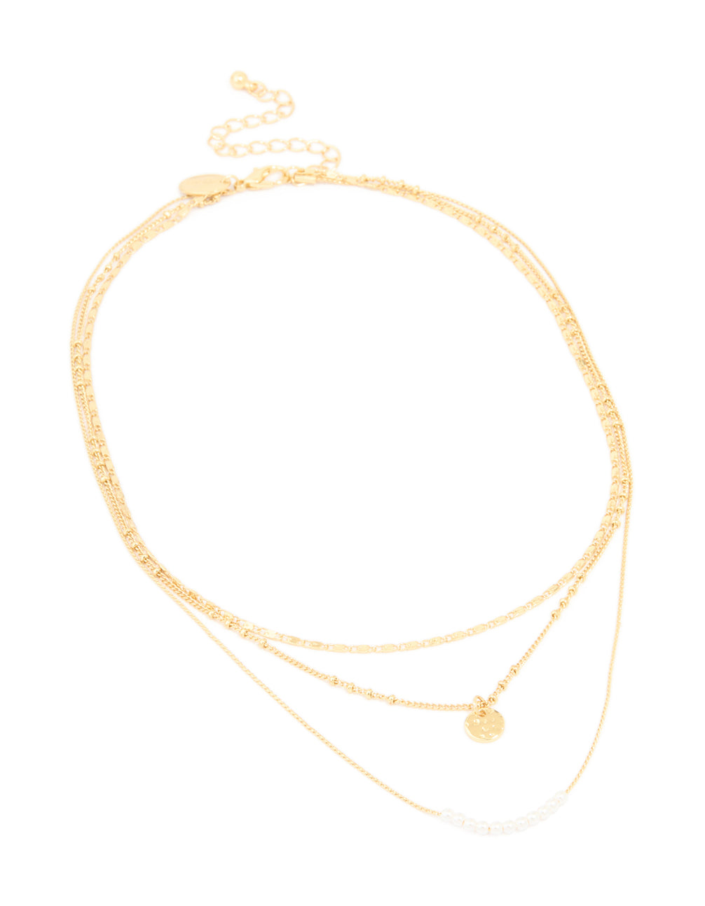 Gold Plated Fine Beaded & Disc Layered Necklace