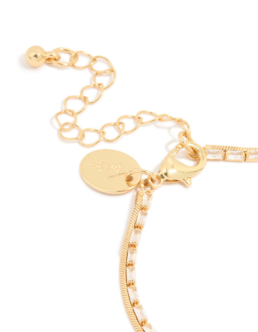 Gold Plated Cubic Zirconia Baguette & Chain Layered Bracelet