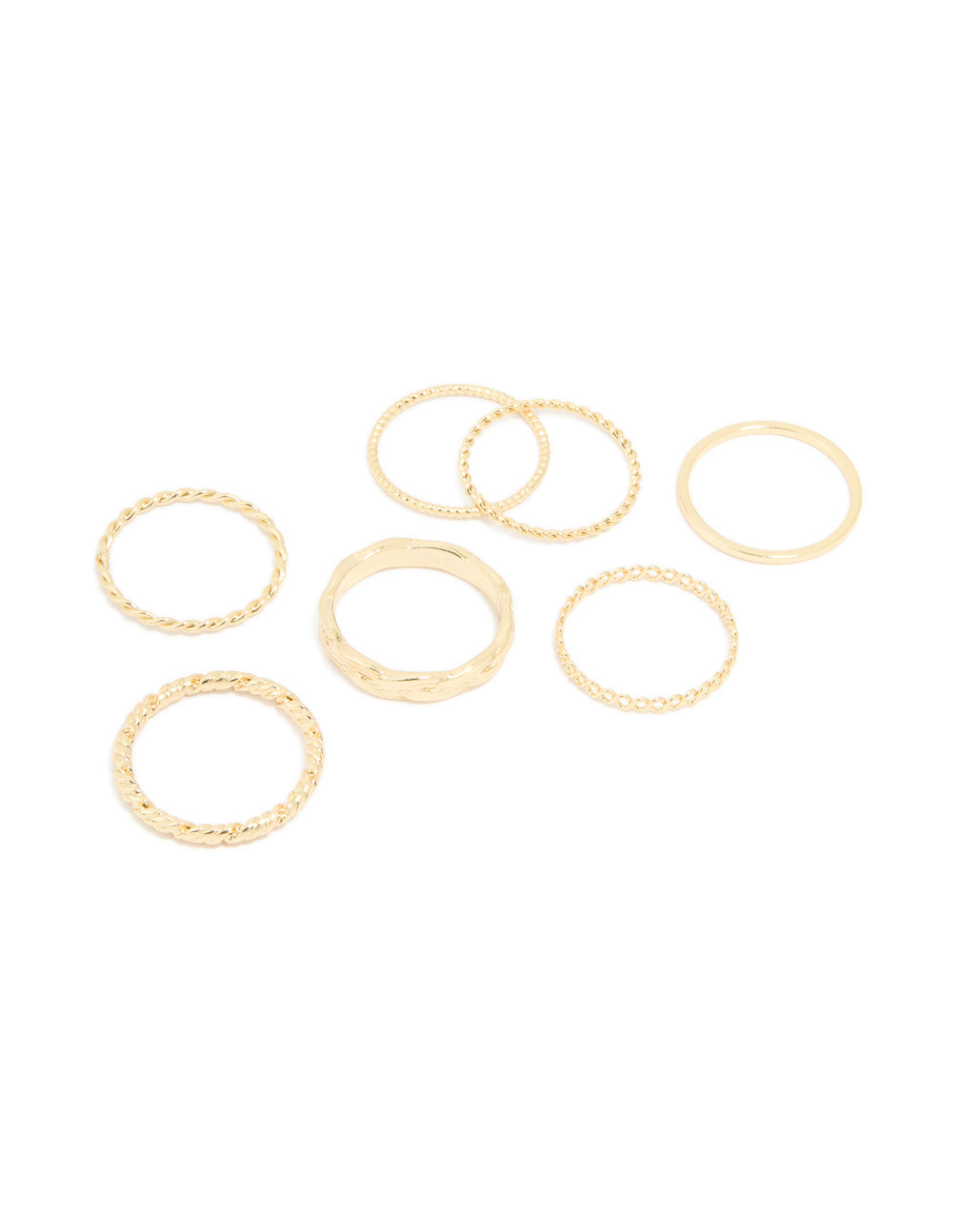 Gold Plated Twisted Mixed Band Rings 7-Pack