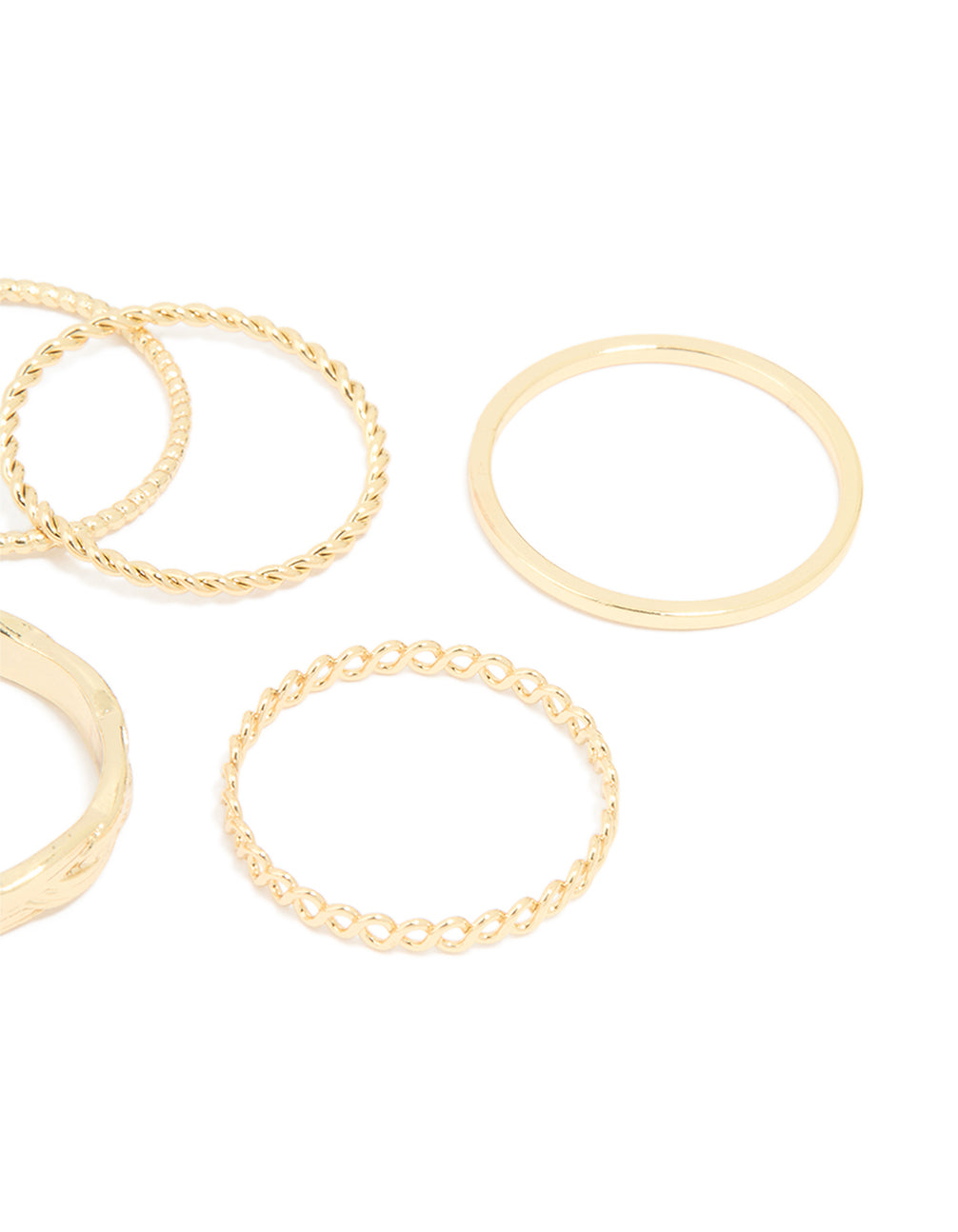 Gold Plated Twisted Mixed Band Rings 7-Pack