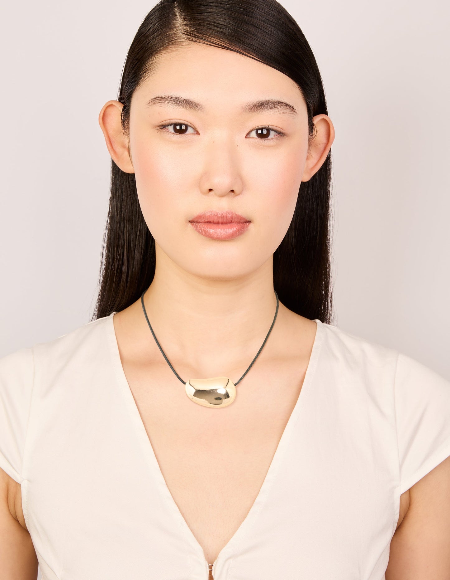 Gold Pebble Cord Medium Pendant Necklace
