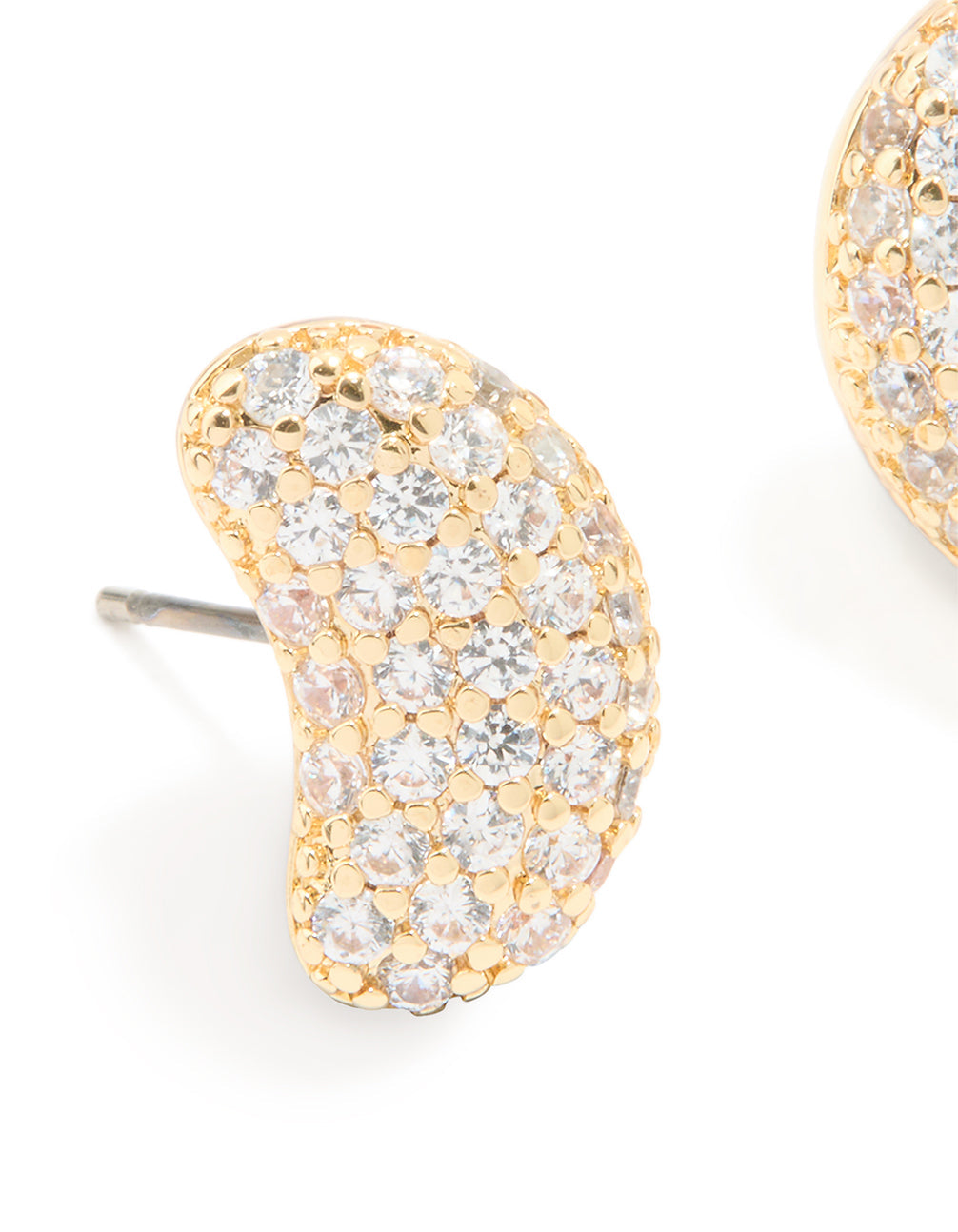 Gold Plated Brass Cubic Zirconia Pavé Pebble Stud Earrings