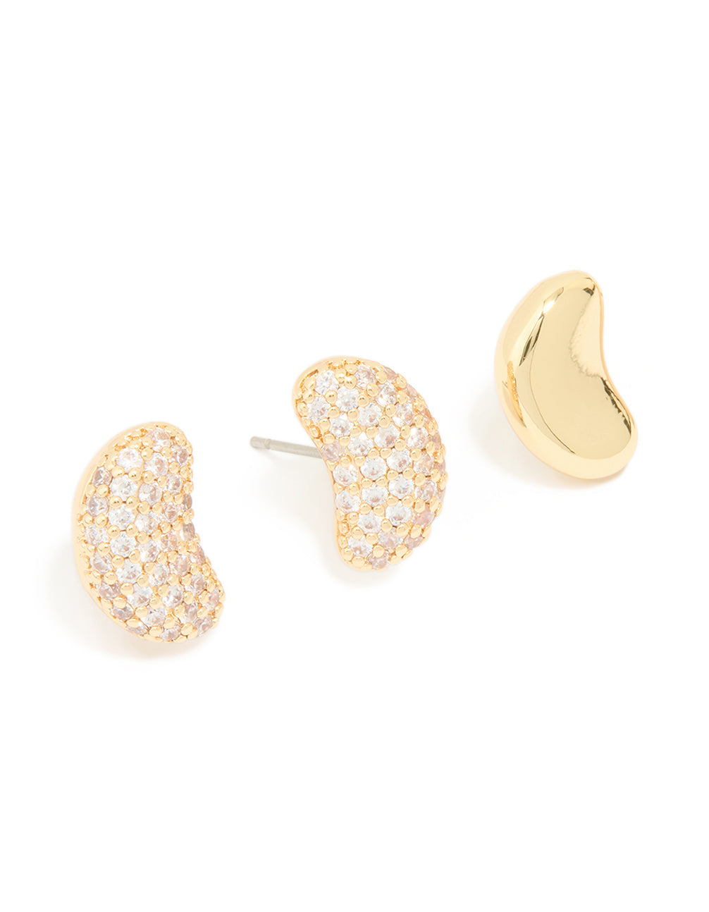 Gold Plated Mini Pebble & Cubic Zirconia Earrings 2-Pack