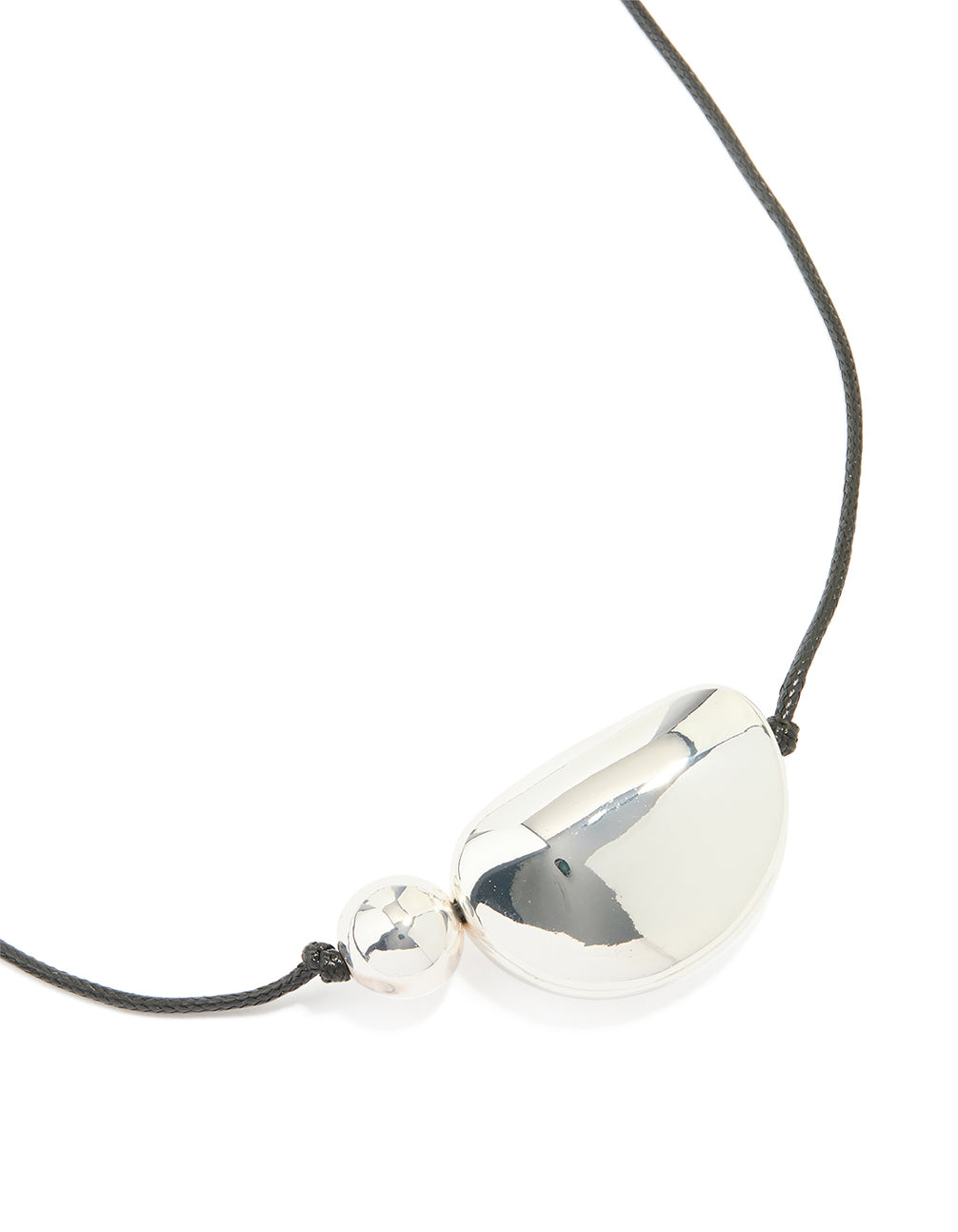 Silver Plated Pebble Cord Large Pendant Necklace