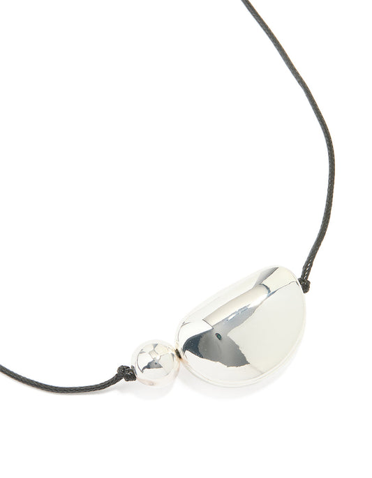 Silver Plated Pebble Cord Large Pendant Necklace
