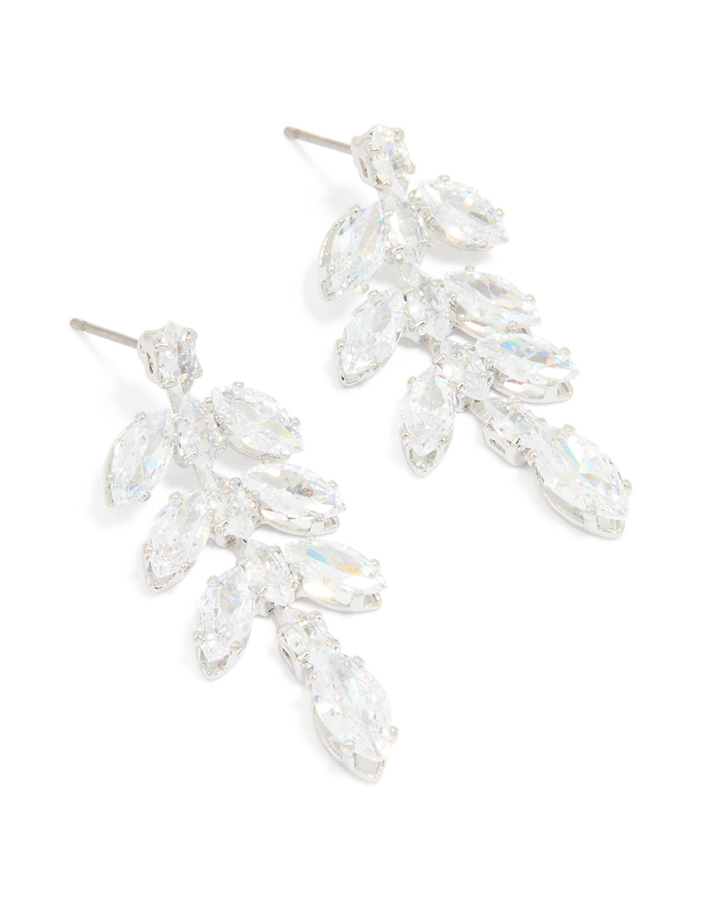 Silver Cubic Zirconia Leaf Drop Earrings