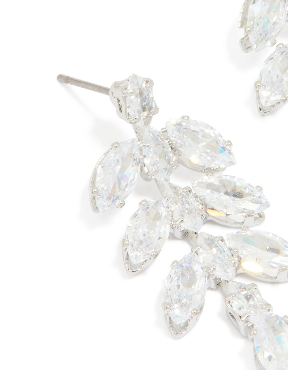 Silver Cubic Zirconia Leaf Drop Earrings