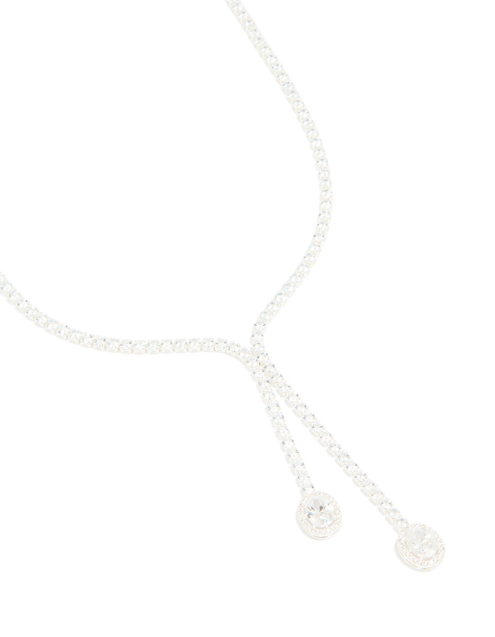 Silver Cubic Zirconia Pear Drop Y-Neck Necklace