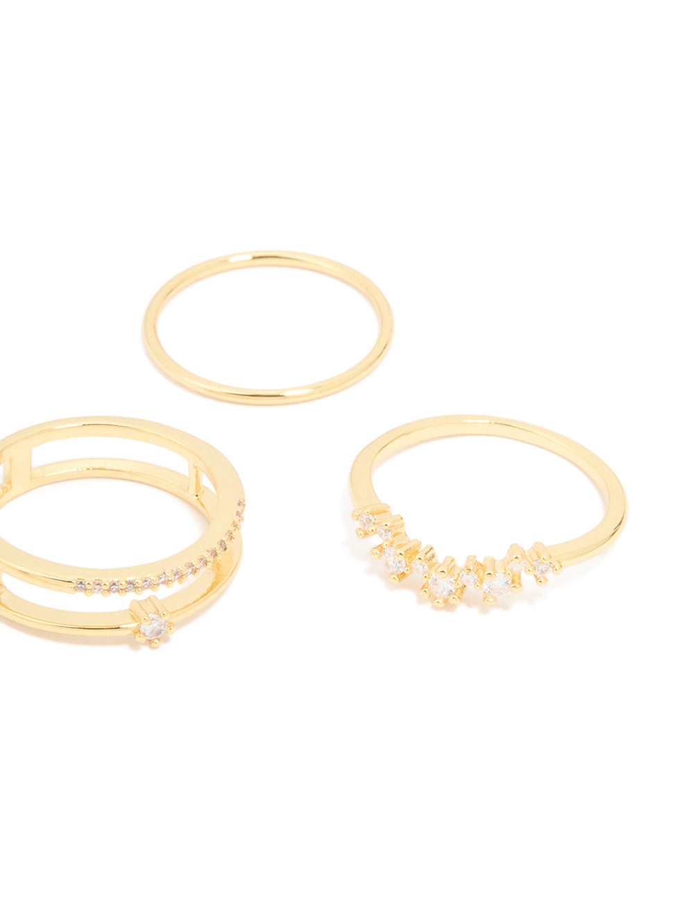 Gold Plated Cubic Zirconia Wavy Adjustable Stacking Rings 6-Pack