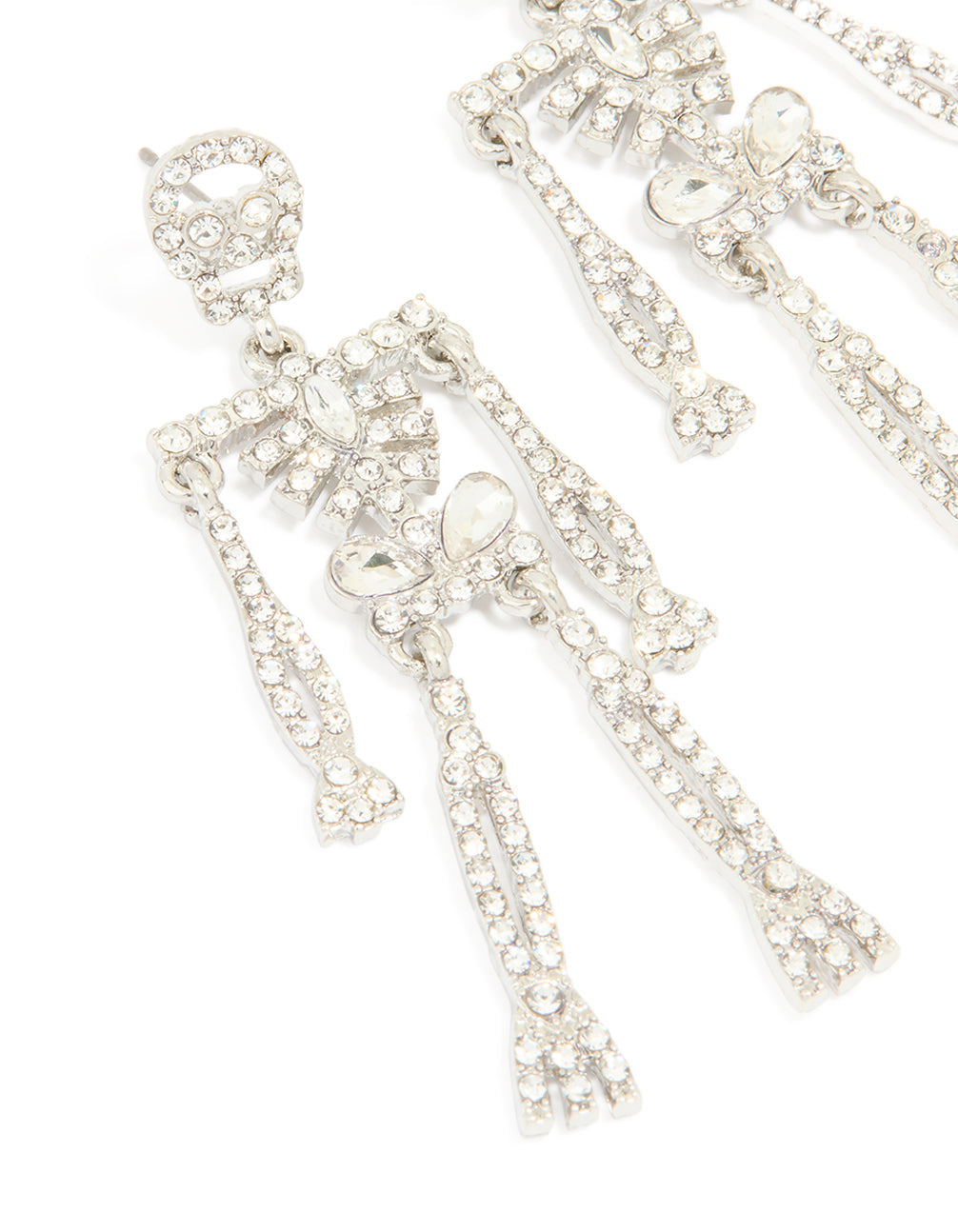 Silver Diamante Glam Skeleton Drop Earrings