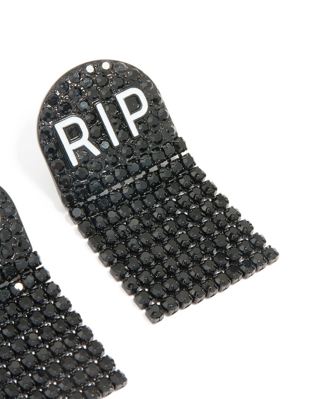 Black Coated Metal RIP Drop Earrings