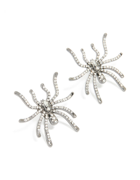 Gunmetal Large Spider Stud Earrings