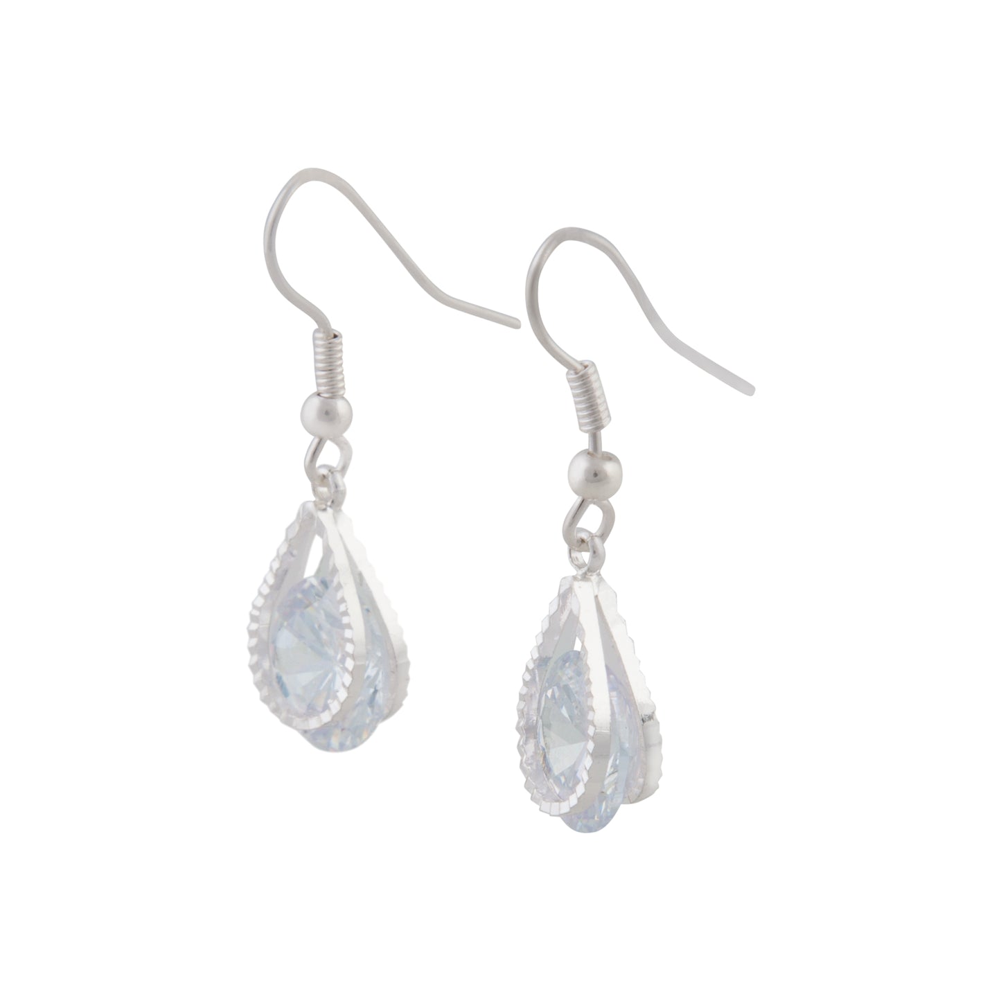 CUBIC ZIRCONIA IN SILVER TEARDROP EARRING