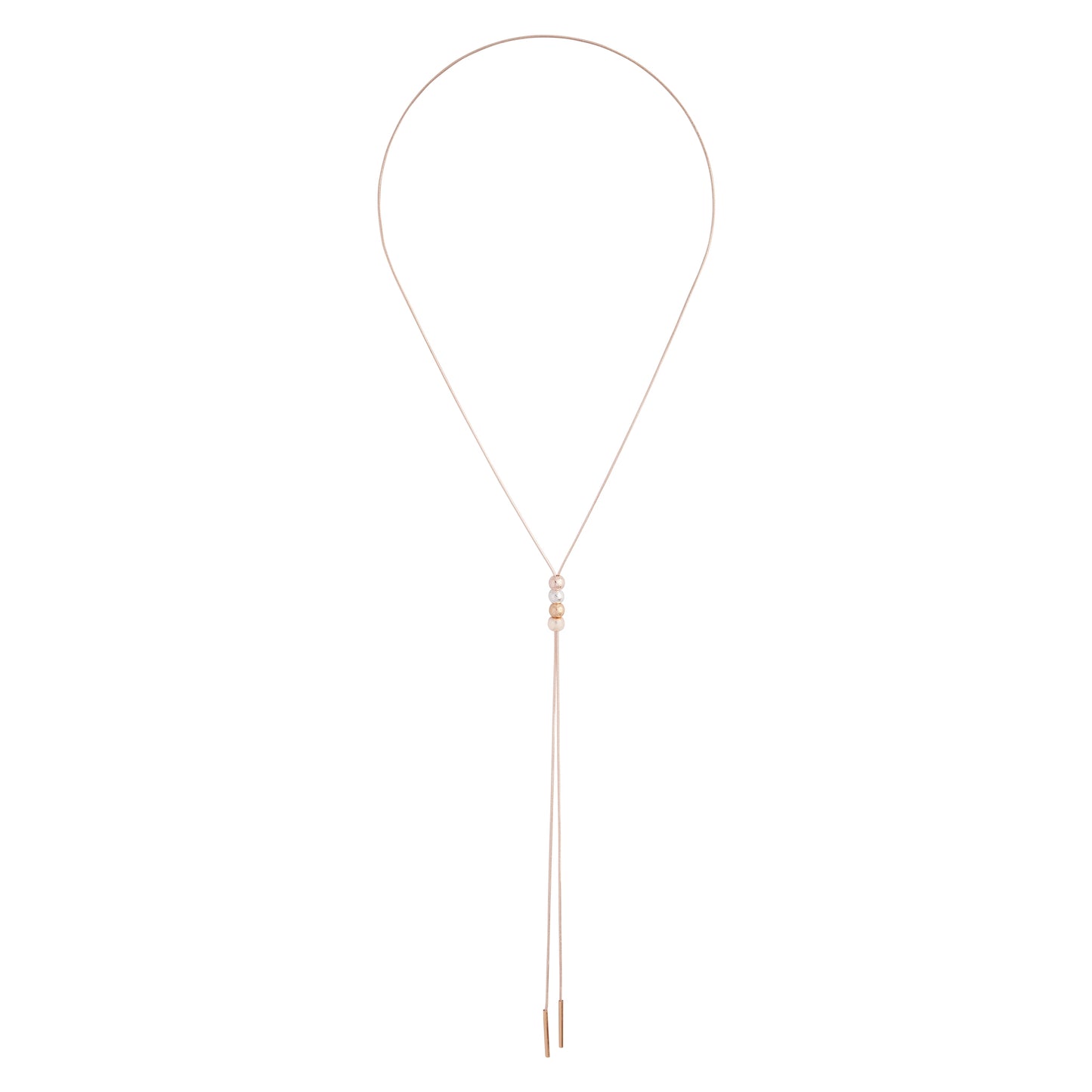 ROSE GOLD LONG FINE LARIAT CHAIN WITH METALLIC BEADS