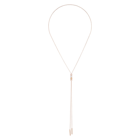 ROSE GOLD LONG FINE LARIAT CHAIN WITH METALLIC BEADS