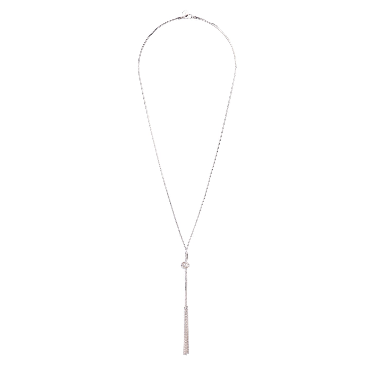 SILVER CHAIN TASSEL AND KNOTTED LARIAT NECKLACE
