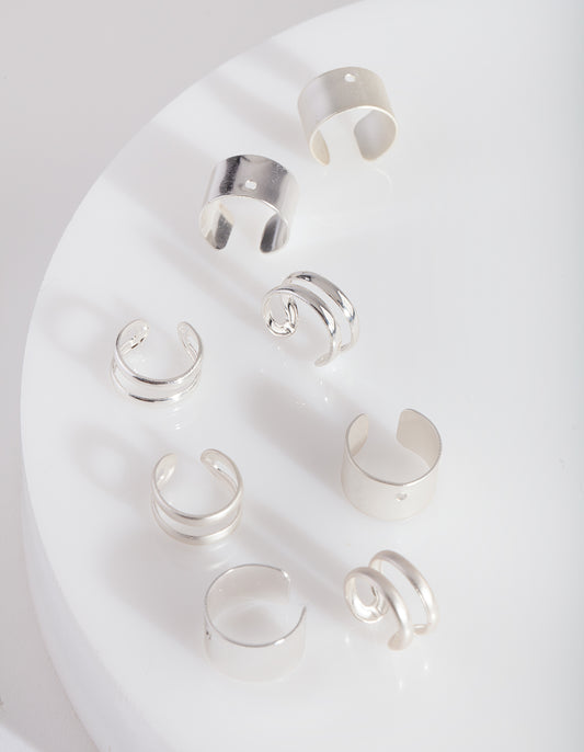 SILVER BRUSHED AND POLISHED EAR CUFF PACK