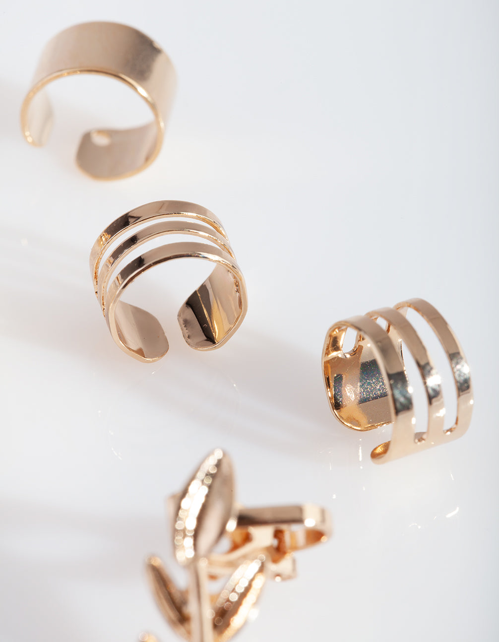 GOLD VINE LEAF AND PLAIN EAR CUFF 6PACK