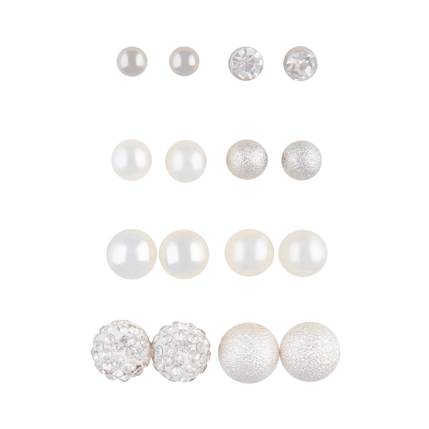 SILVER BALL AND PEARLIZED BEAD MIXED STUD 8PACK