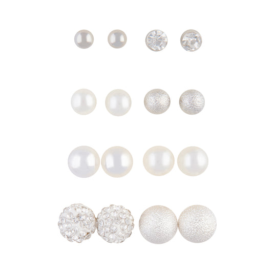 SILVER BALL AND PEARLIZED BEAD MIXED STUD 8PACK