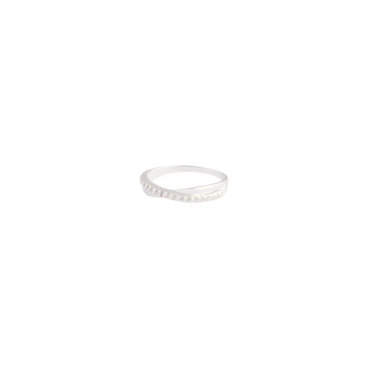 STERLING SILVER AND DIAMANTE DOUBLE BAND CROSSOVER RING