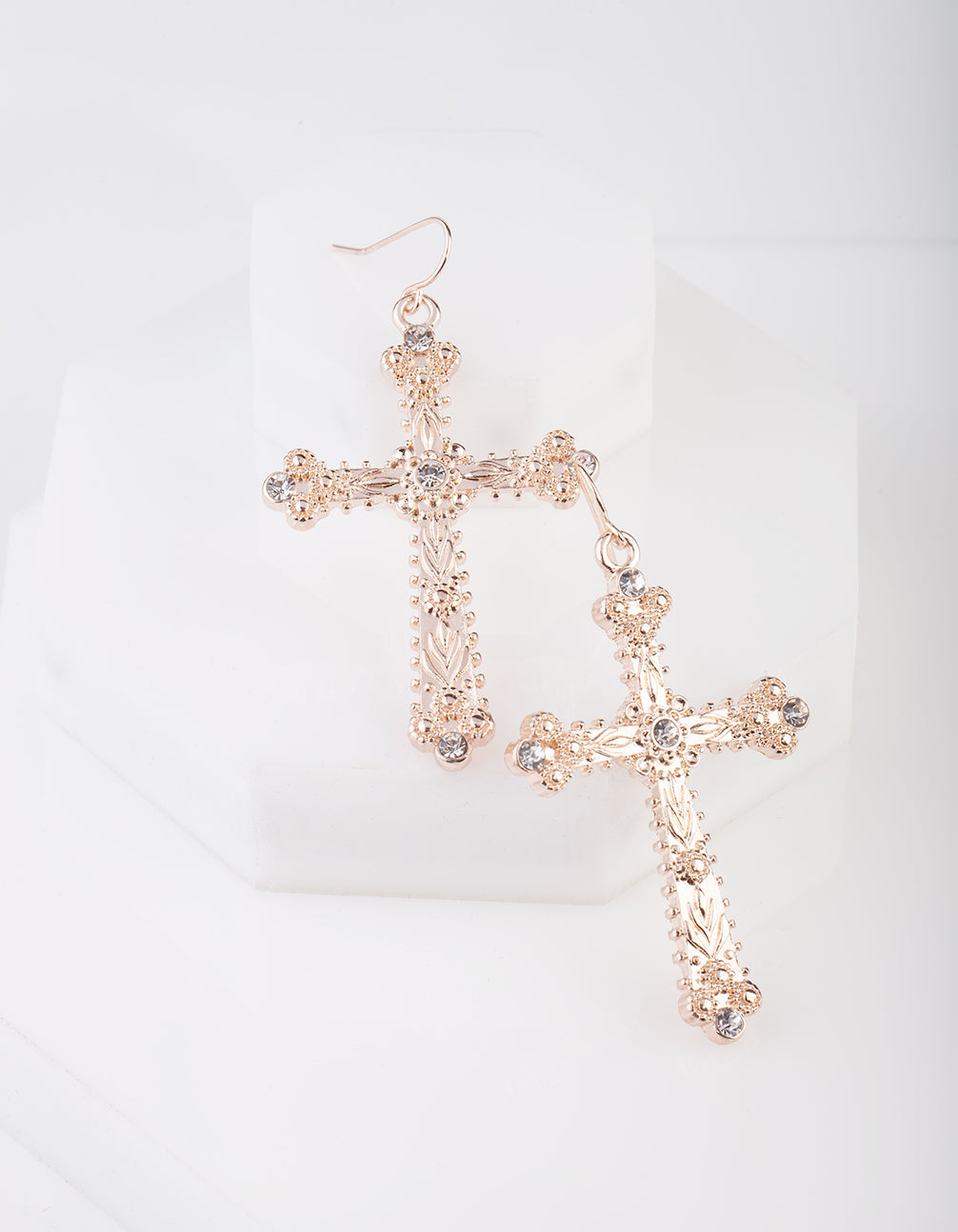 RGLD RG CROSS W CRYSTL STNES ER@
