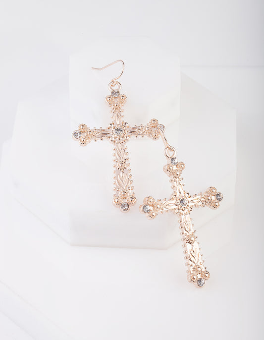 RGLD RG CROSS W CRYSTL STNES ER@
