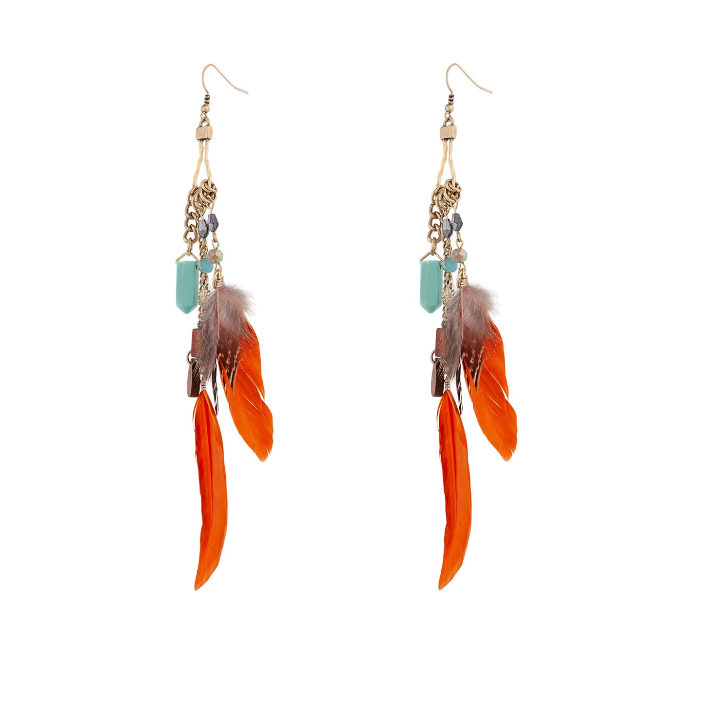 MIXED BEAD AND FTHR CHAIN DROP EARRING