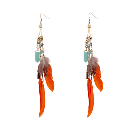 MIXED BEAD AND FTHR CHAIN DROP EARRING