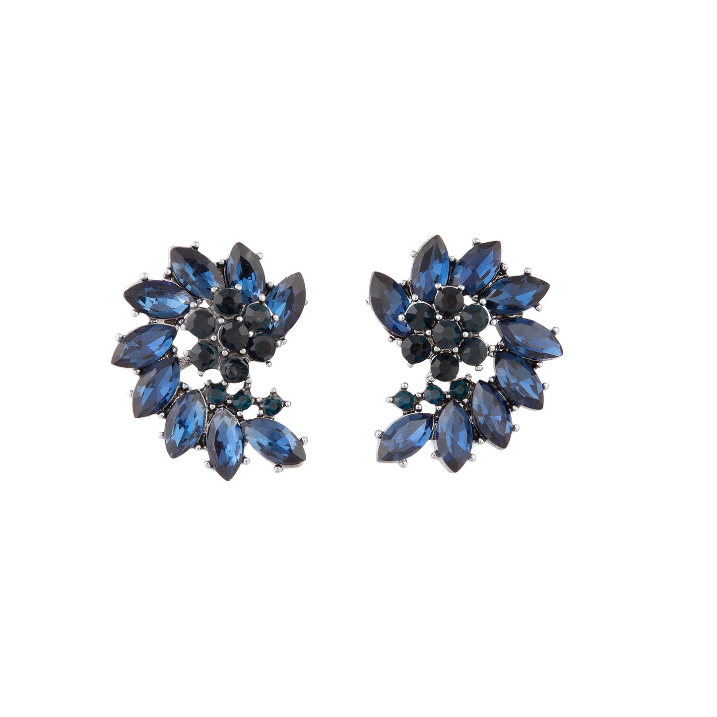 NAVY MARQUIS HALF MOON CLUSTER STUD