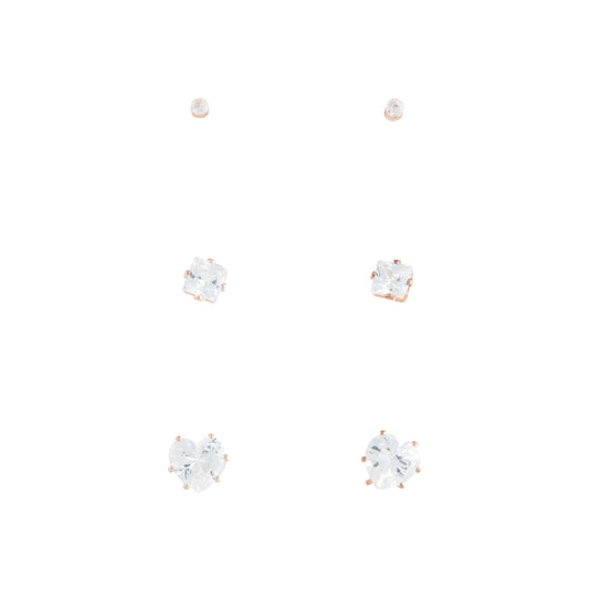 3PACK ASSORTED CUBIC ZIRCONIA STUD EARRINGS