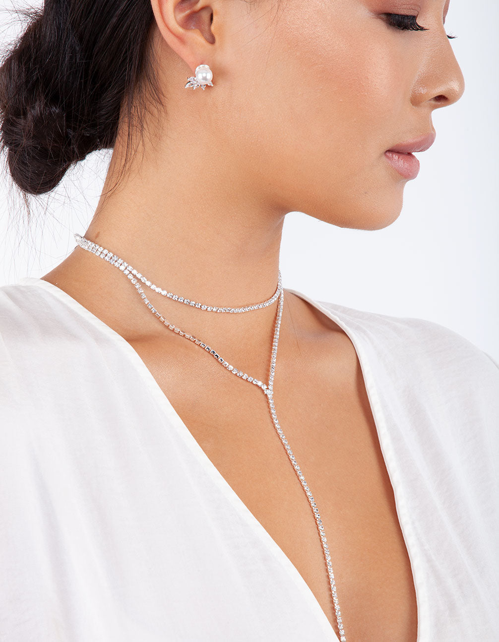 SILVER DIAMANTE Y NECK CROSS OVER CHOKER