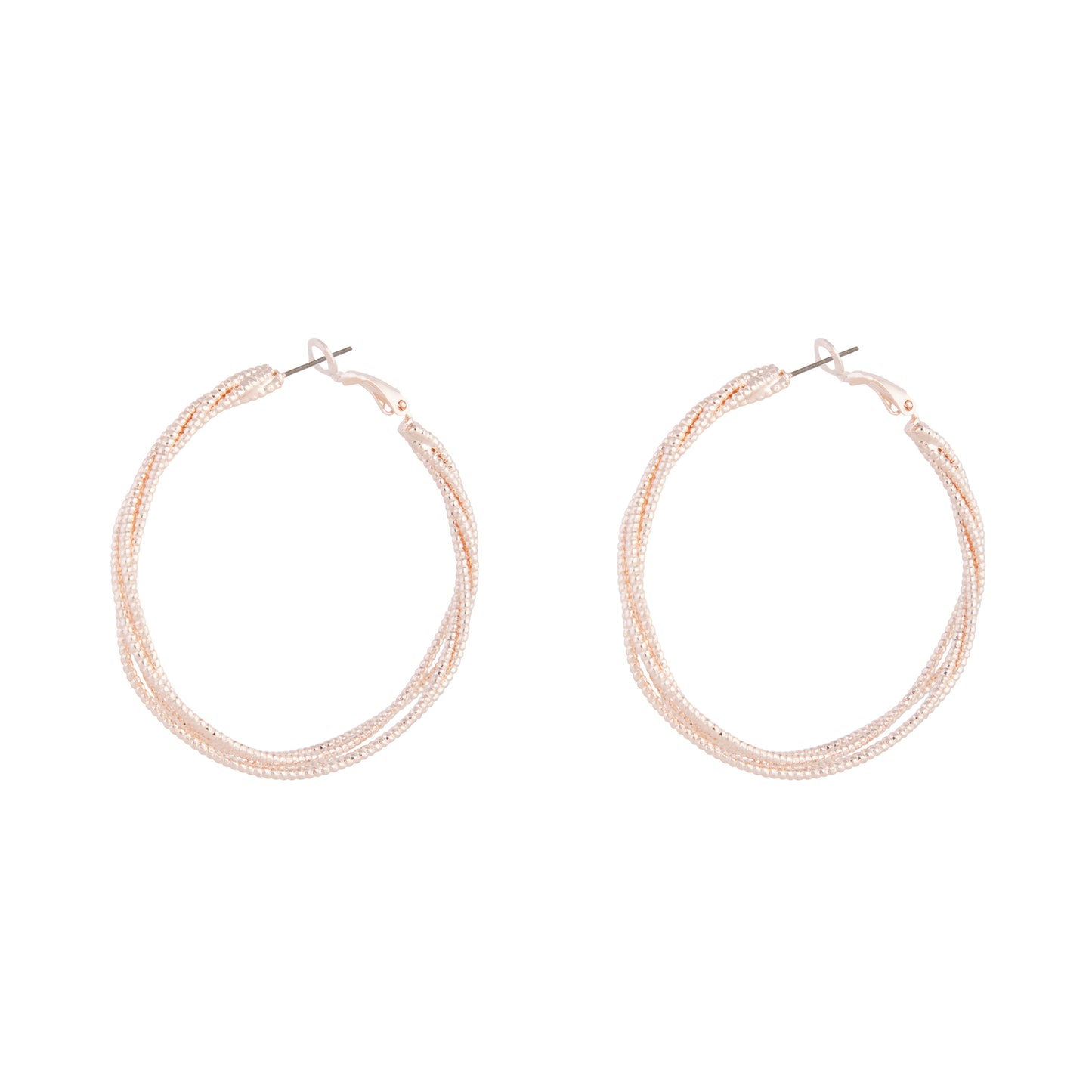QUADRUPLE WEAVE OF DIA CUT HOOPS IN ROSE GOLD EARRING