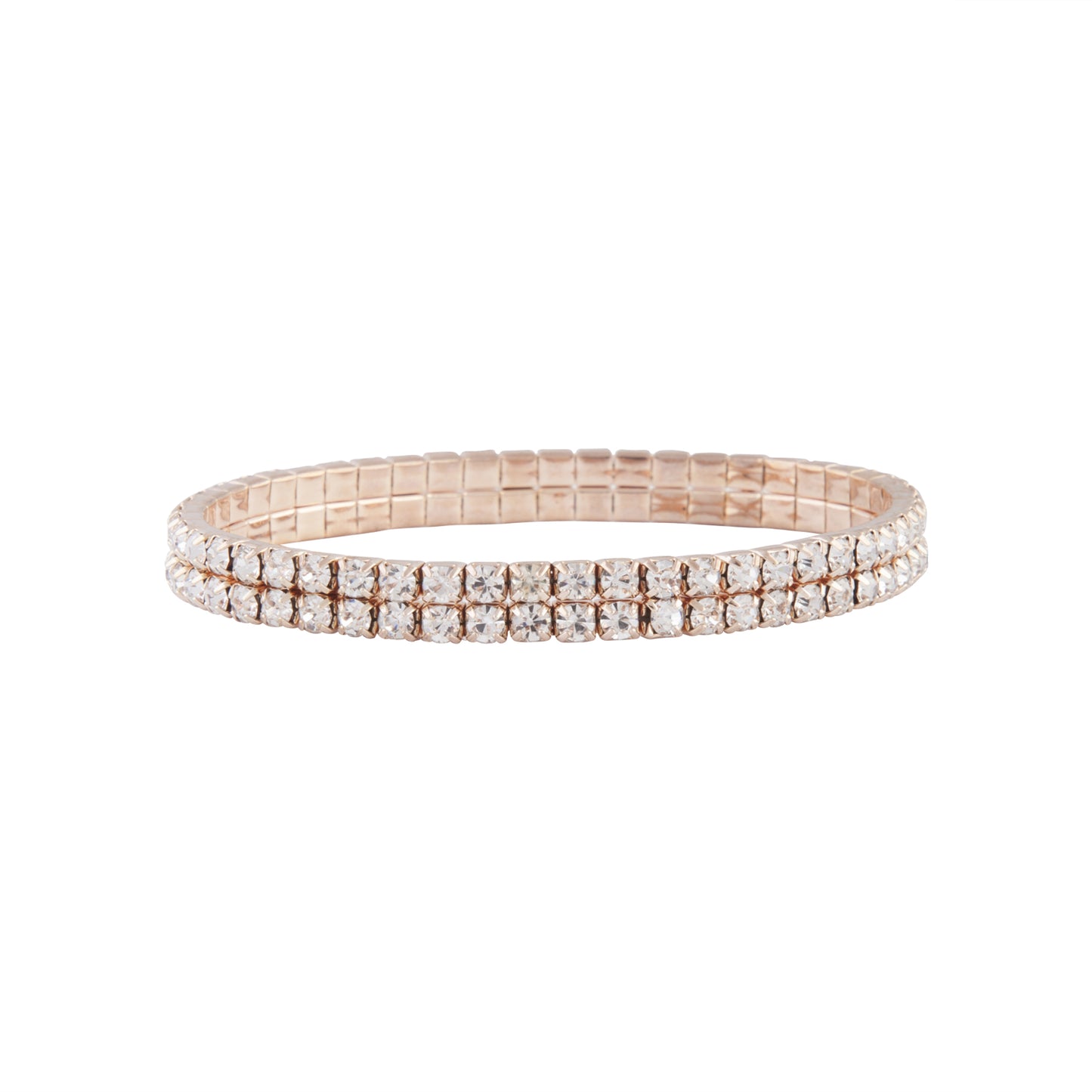 GOLD TWO ROW SQUARE DIAMANTE STRETCH BANGLE
