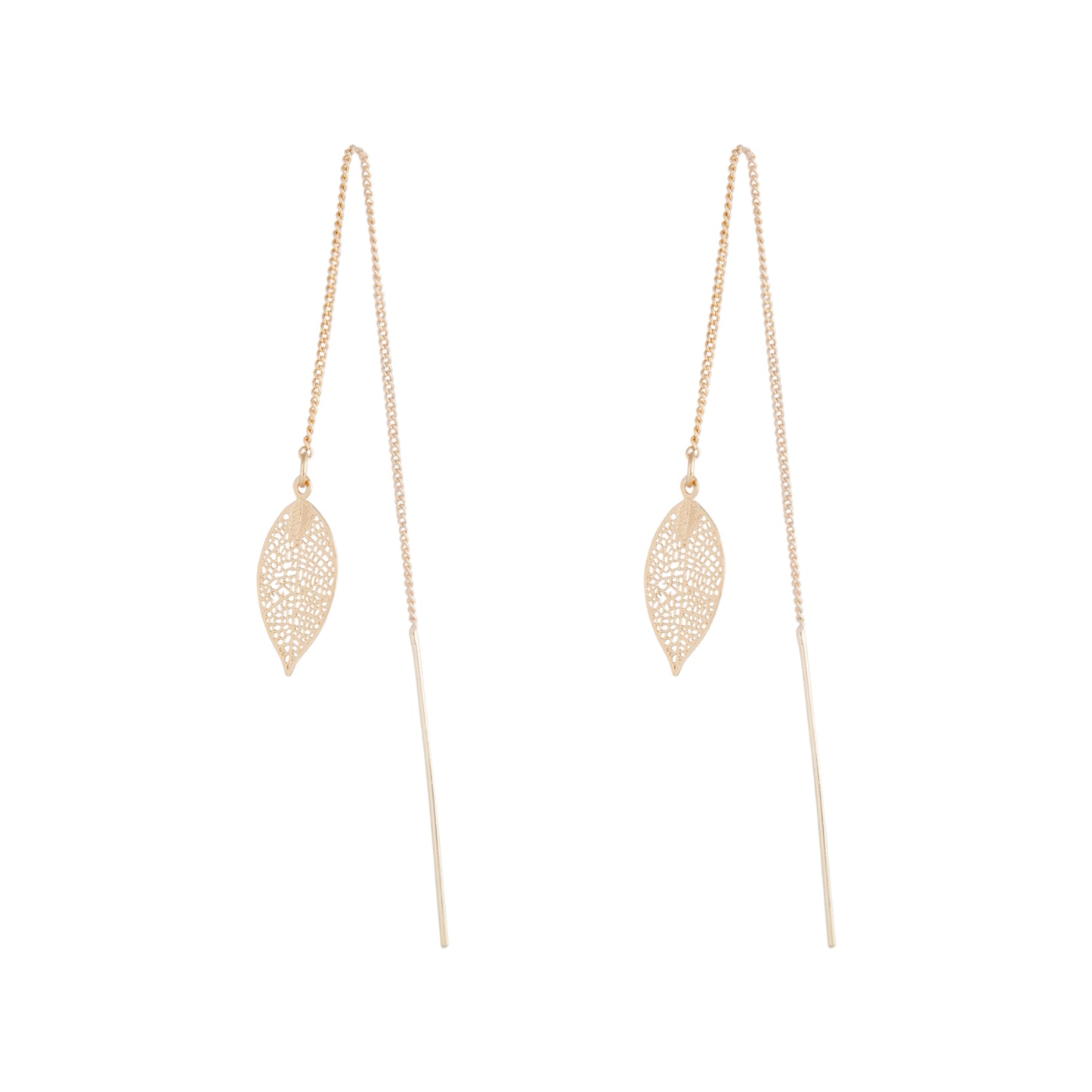 GOLD FILIGREE LEAF THREAD TRHOUGH EARRING