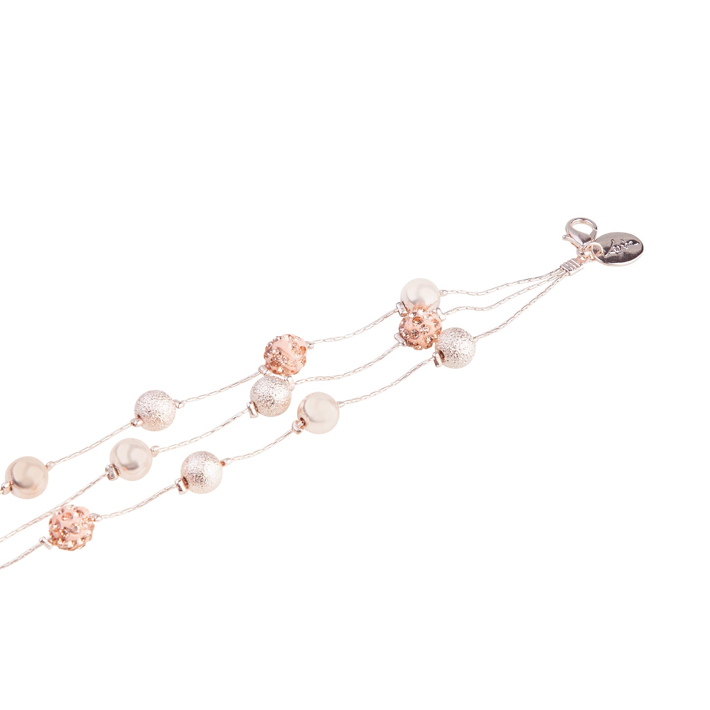 PEACH AND GOLD MULTI TEXTURED BEAD STATION BRACELET