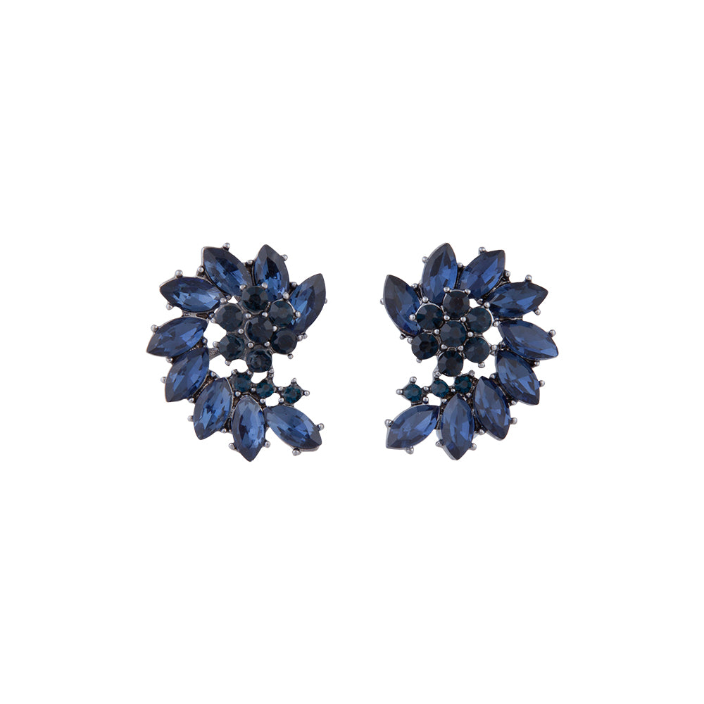 NAVY MARQUIS HALF MOON CLUSTER STUD