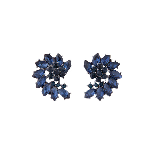 NAVY MARQUIS HALF MOON CLUSTER STUD