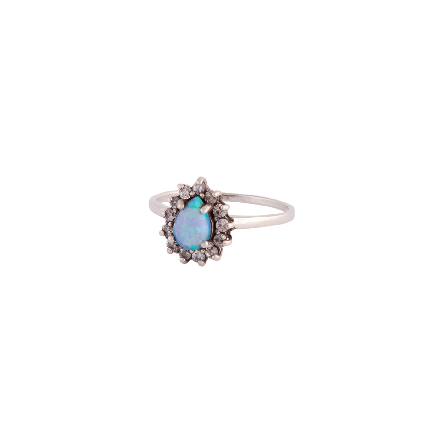 TEARDROP OPAL WITH DIAMANTE BORDER ON STERLING SILVER BAND
