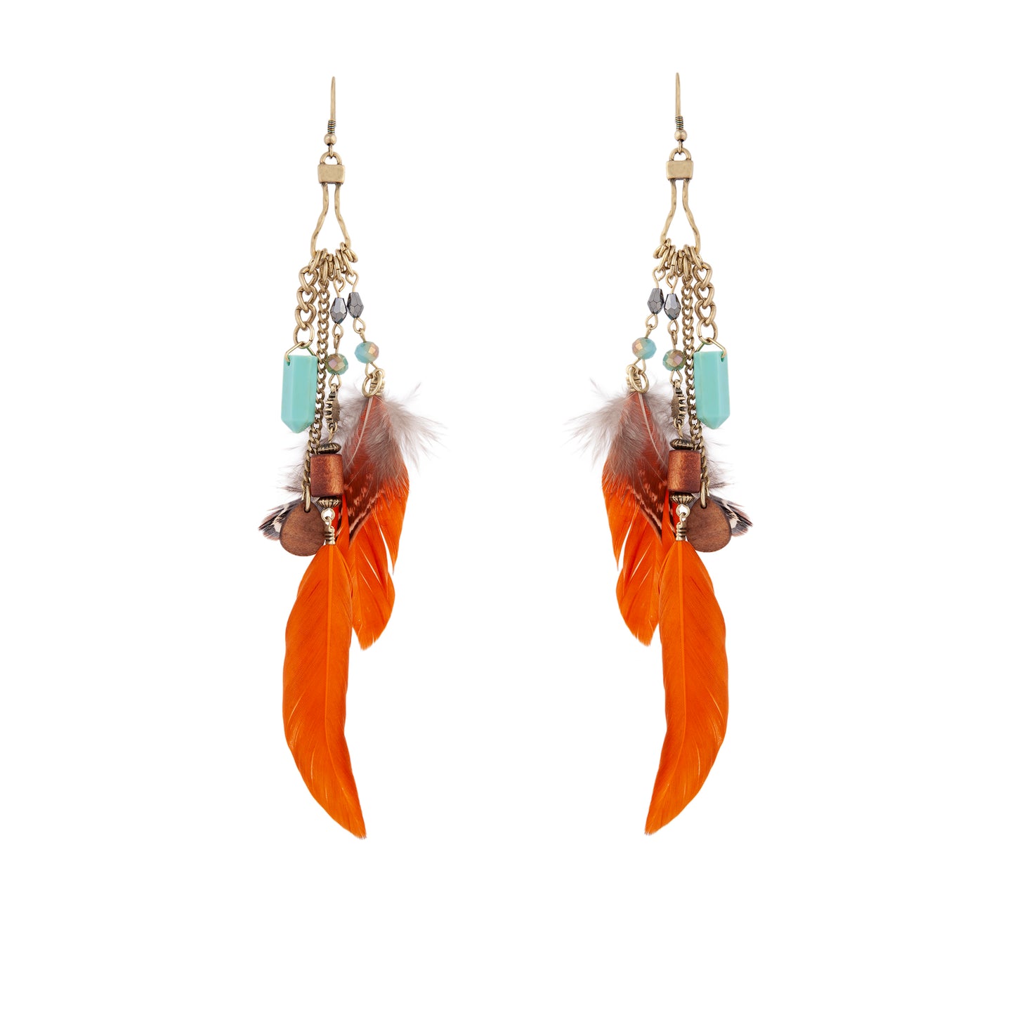 MIXED BEAD AND FTHR CHAIN DROP EARRING