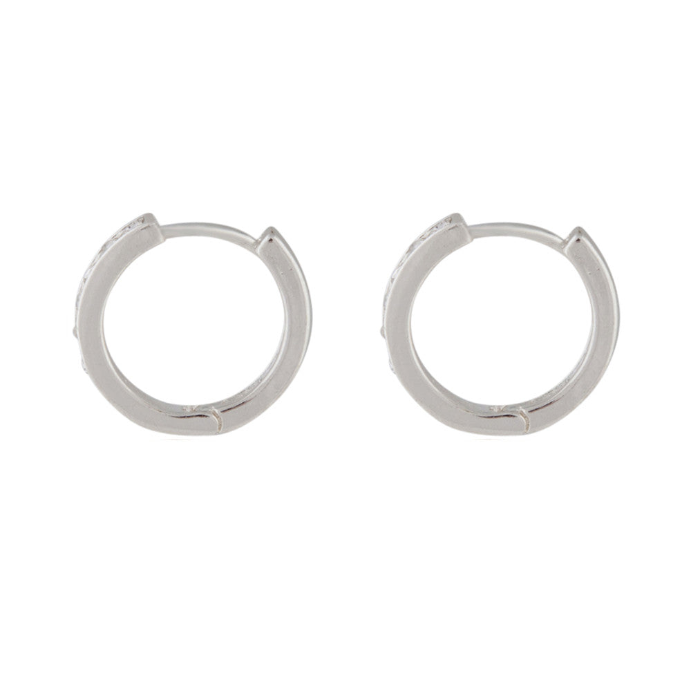 SILVER DIAMANTE PAVE HUGGIE HOOP