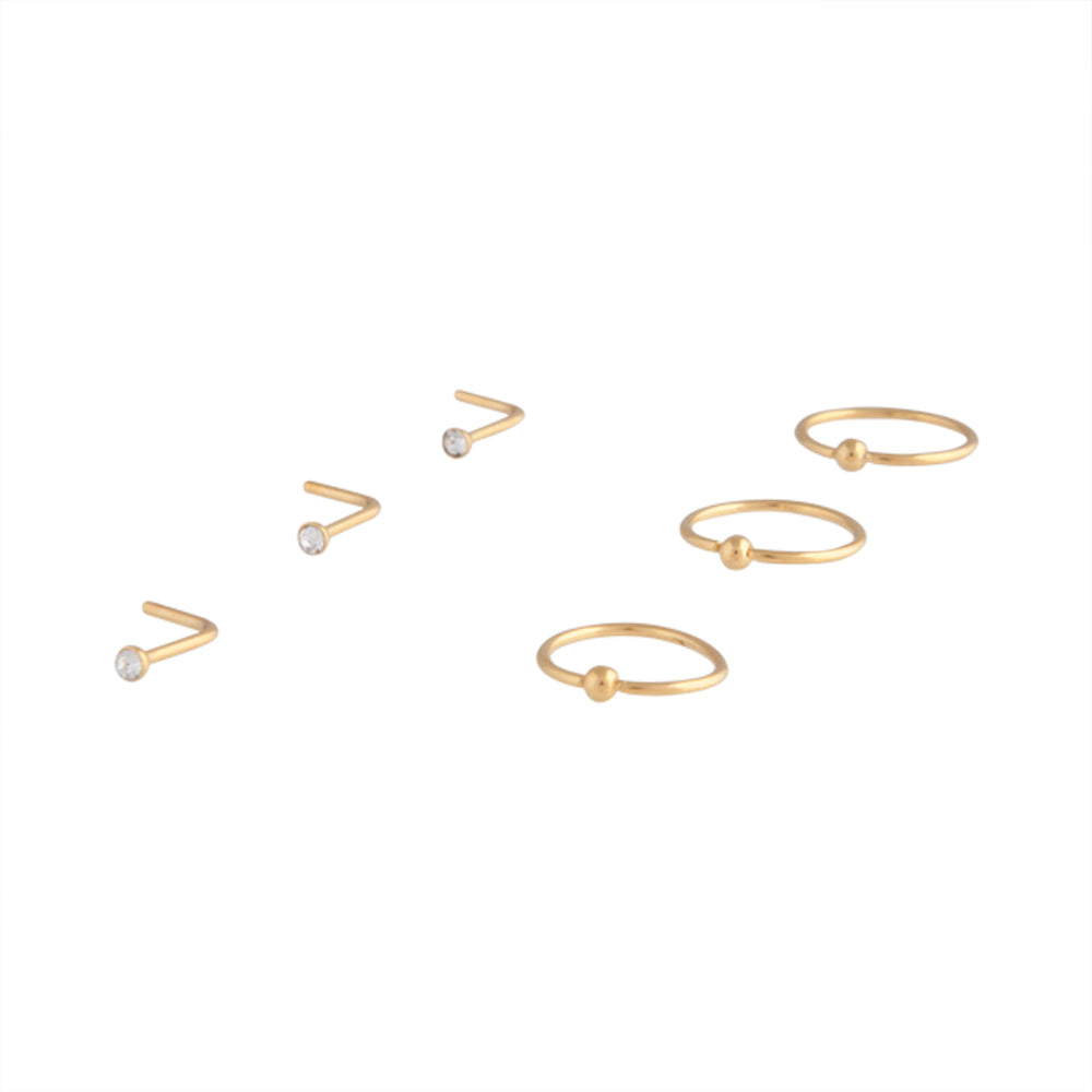 SHINY GOLD BALL 10mm NOSE RING & STUD 6PK 20Gx0.8mm