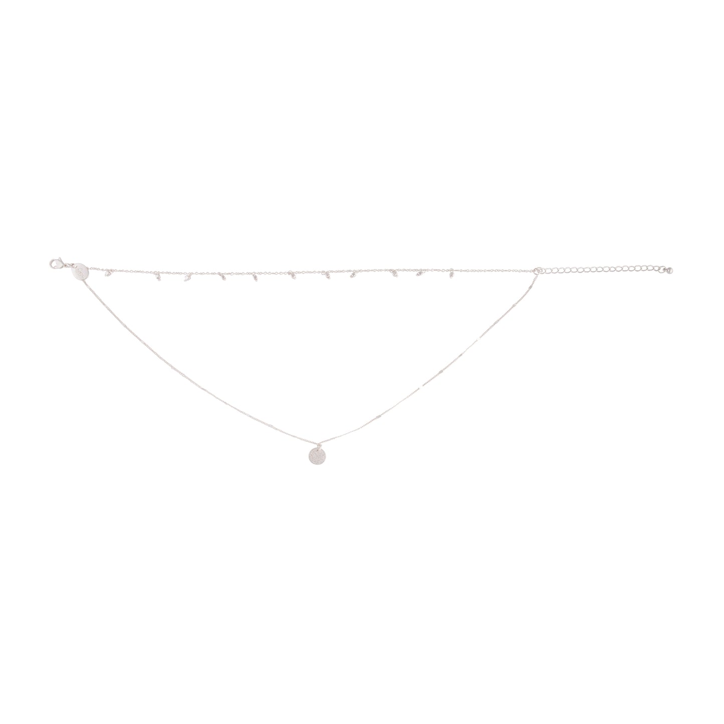 SILVER TWO ROW CHARM AND DISC CHOKER