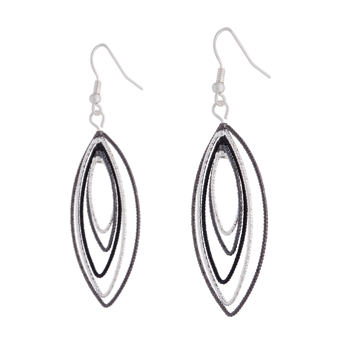 LAYERED BLACK & SILVER TEXTURED MARQUISE EARRING