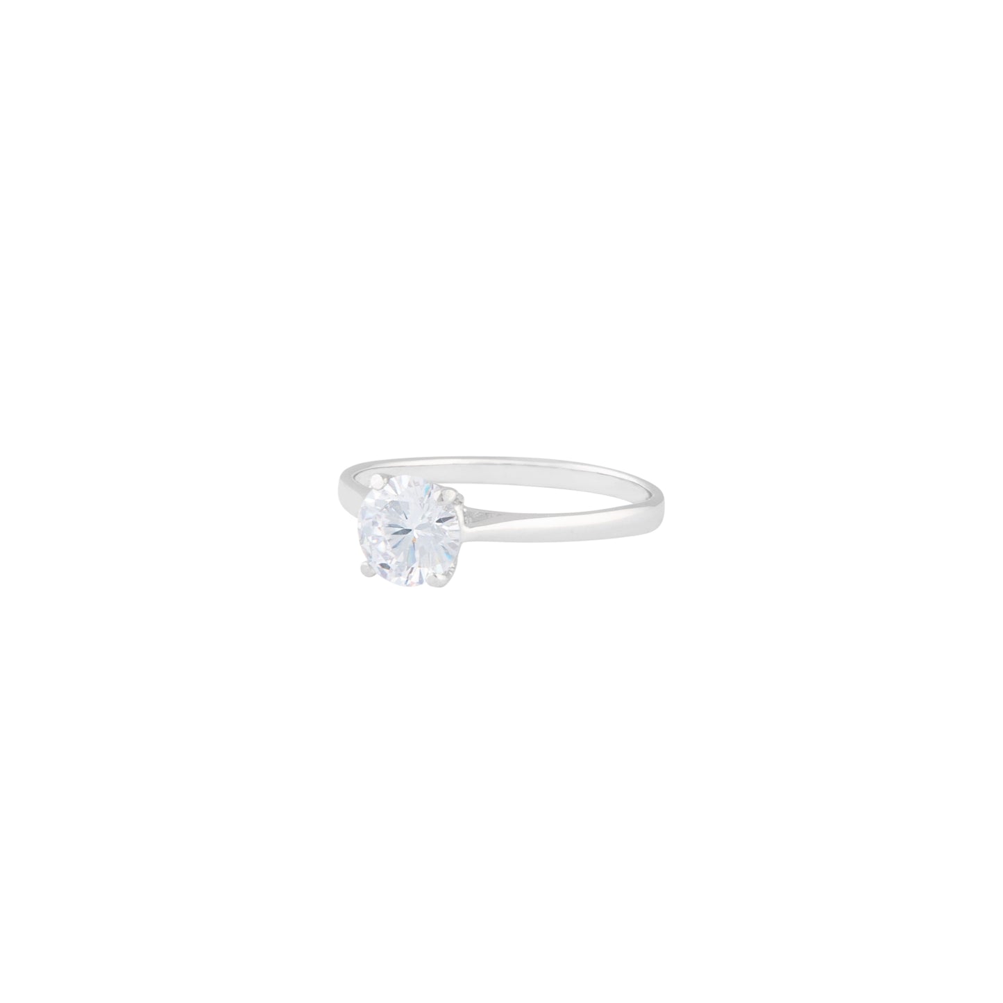 4 CLAW CRYSTAL STONE ENGAGEMENT RING ON STERLING SILVER BAND