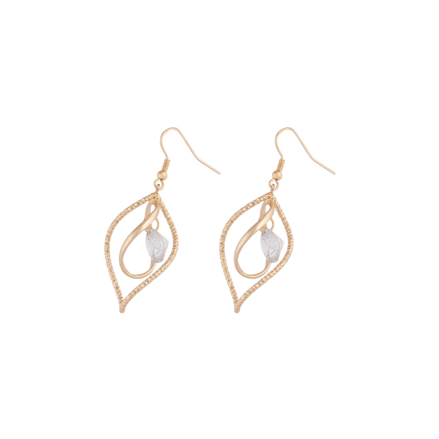 CUBIC ZIRCONIA CHARM WITH INTERTWINED GOLD METAL DROP