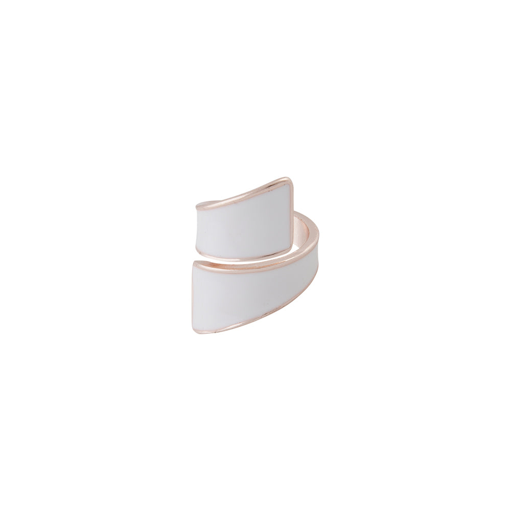 WHITE ENAMEL WRAP RING WITH ROSE GOLD TRIM