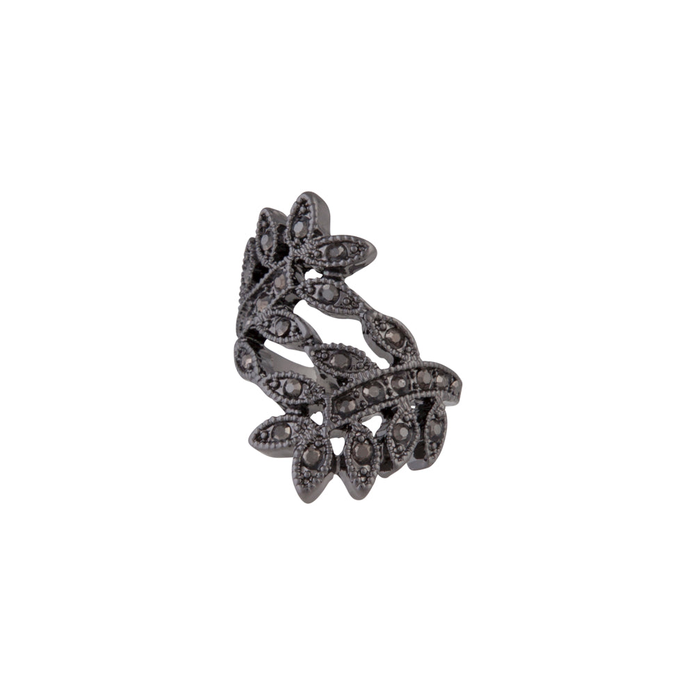 BLACK JEWELLED LEAF WRAP RING